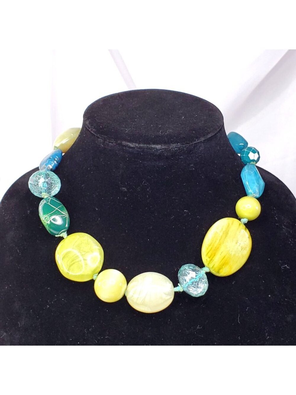 Chunky Beaded Statement Necklace Teal and Greens 17-20 Inches
